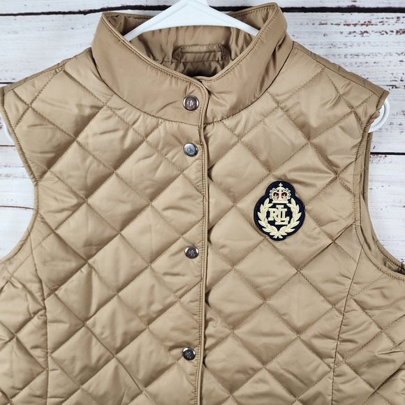 Lauren Ralph Lauren Jackets & Blazers - NWT Lauren Ralph Lauren Quilted Vest Small Petite Regular Birch Tan Crest Patch